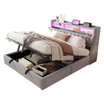 Upholstered Storage Bed 180x200cm with LED, Light Grey Velvet