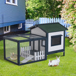 Rabbit Hutch Small Animal Cage, 151x78x84.5 cm Outdoor Run Ramp, Green White