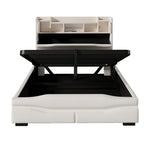 Upholstered Hydraulic Storage Bed 140x200cm LED Light, Beige