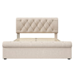 Double Upholstered Bed 140x200cm, 4 Drawers Adjustable Headboard, Natural Finish