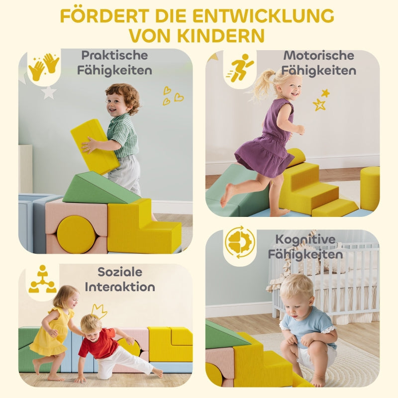 Soft Building Block Set, 12-Piece Washable Foam Blocks, Corduroy Pastel Colors
