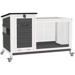 Rabbit Hutch, Free-Range Enclosure with Wheels, Folding Roof, Wooden Dark Grey