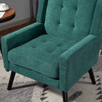 Upholstered Armchair with Buttoned Padding and Solid Wood Legs, Suede Black