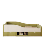 Upholstered Sofa Bed 90x190cm Multifunctional 2 Drawers Railings - Velvet Dark Green/Cream White