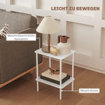 Side Table, 2-Tier Coffee Table with Storage, Metal Frame, White