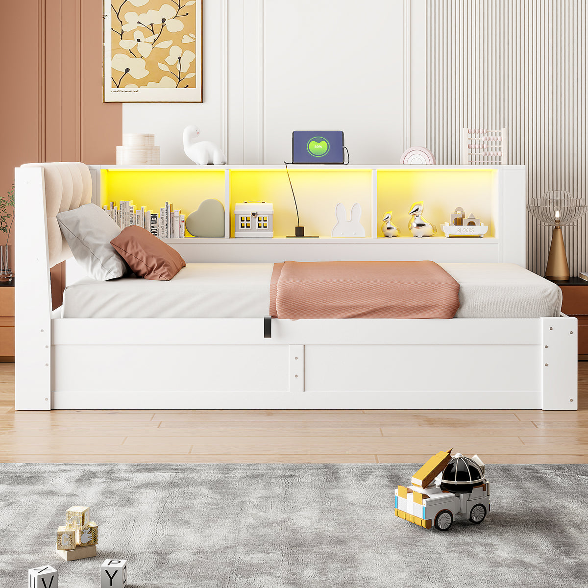 Daybed with Hydraulic Storage 90x200cm Pine Wood White