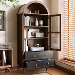 Retro Storage Cabinet with Adjustable Shelves and Curved Glass, Luxurious Sideboard