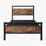 Bed Frame 140x200 cm with Slatted Base & Storage, Metal & Wood