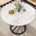 Round Dining Table 80cm for 4 Marbled MDF Top Black Metal Legs