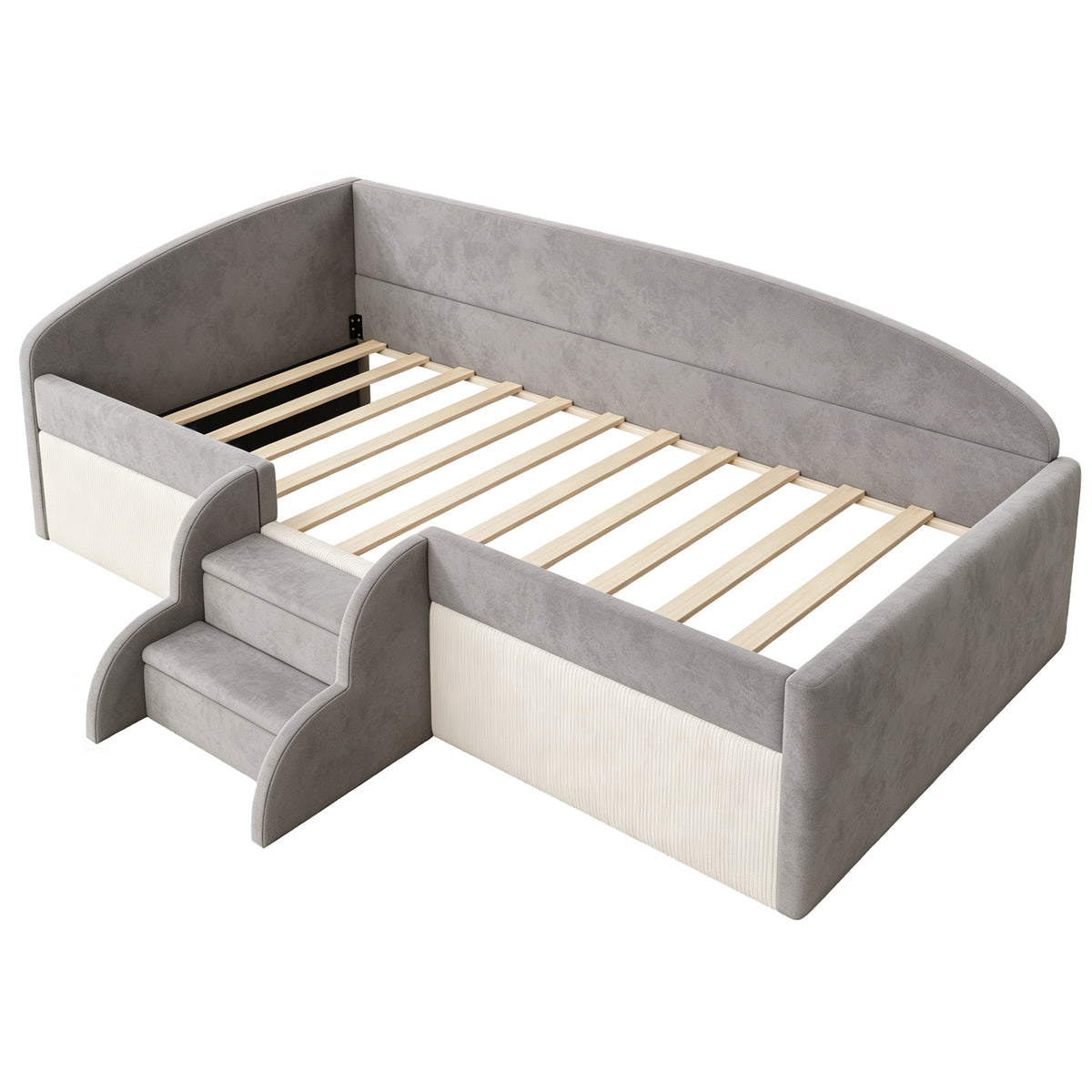 Upholstered Children's Bed 90x190cm with Steps, Grey Velvet