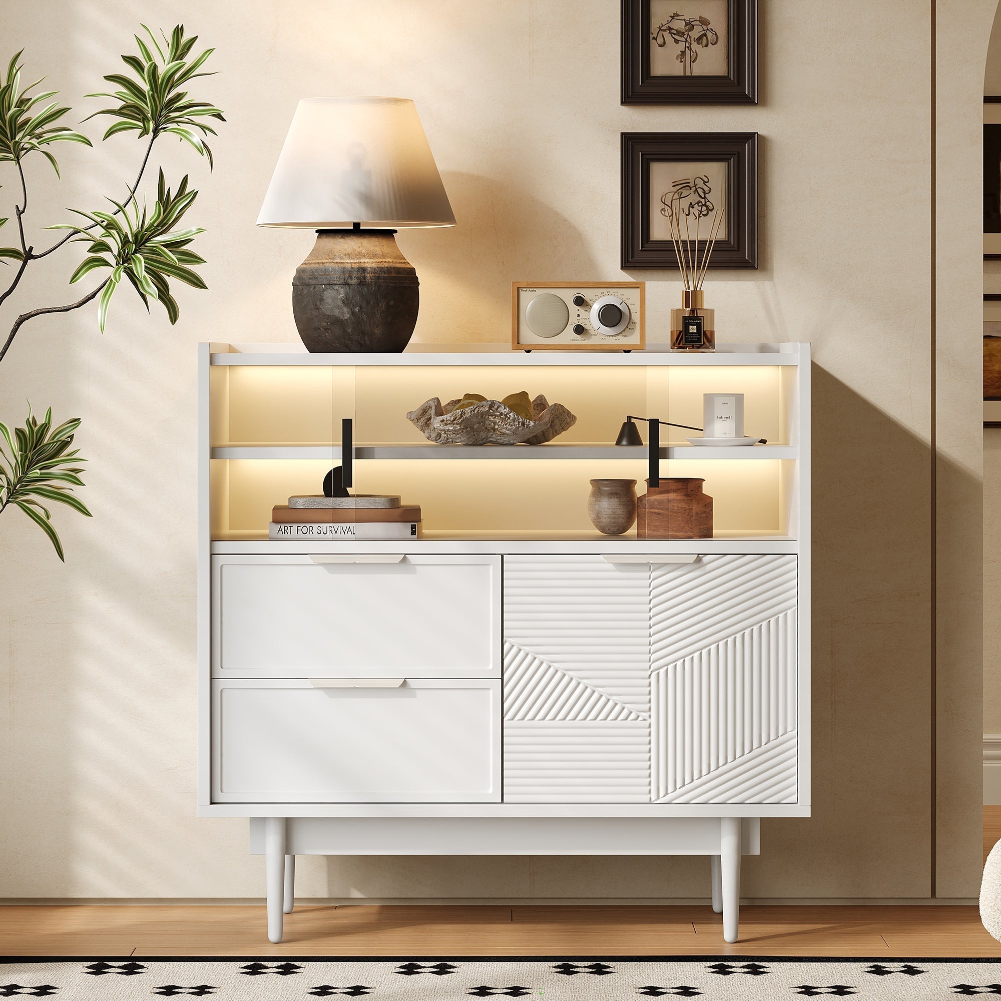 Sideboard 80cm Wide Light Strip Glass Door