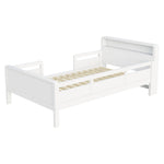 Wooden Bed, 90x200cm Multifunctional with USB & LED, Pinewood White