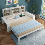 Storage Bed with Pull-out Bed, Double Doors and USB Ports, 90x200cm, White Wood