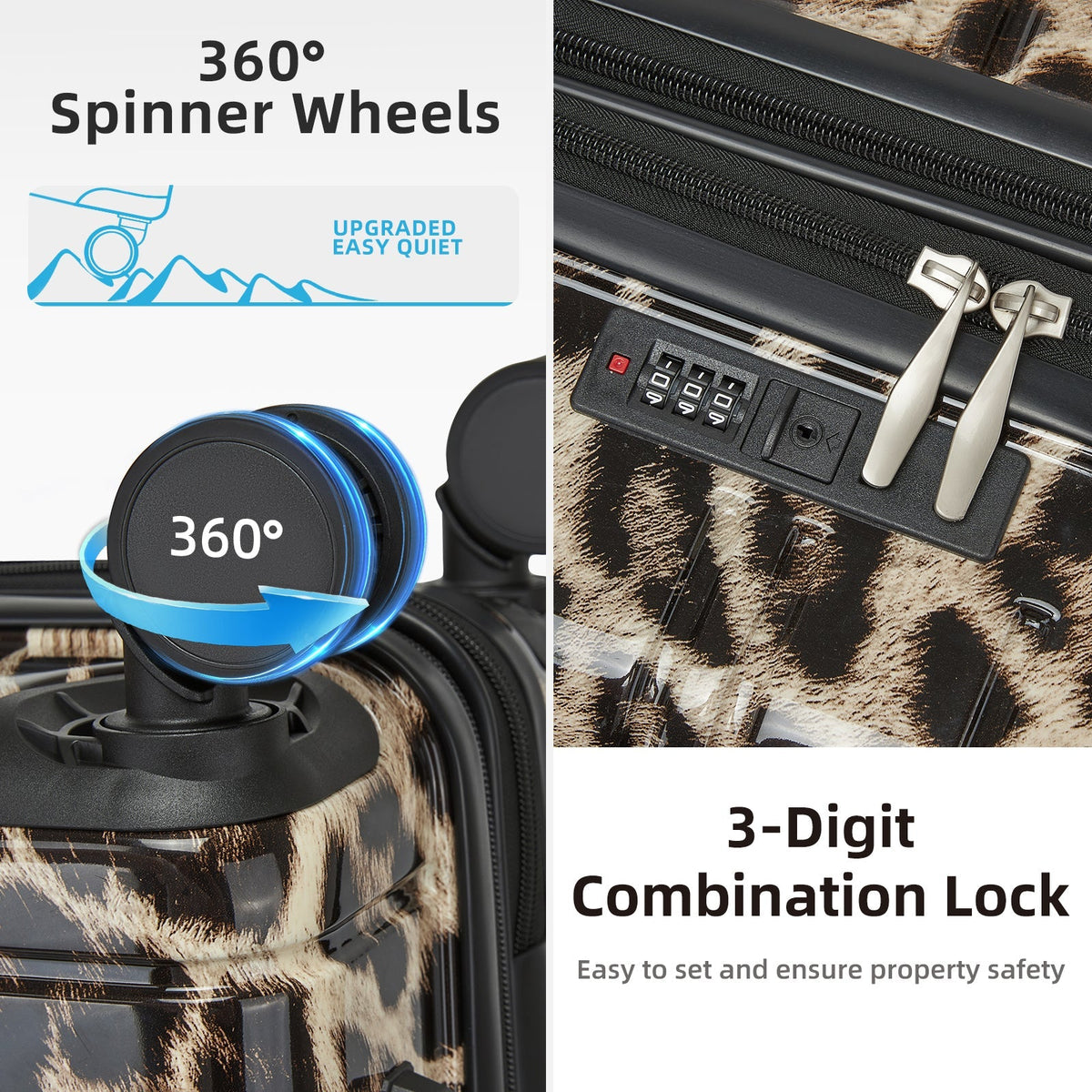 Luggage Sets 5 Piece Hardside Expandable with Spinner Wheels - Cheetah