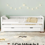 Daybed 90x200cm with Trundle & 2 Drawers, White Solid Wood