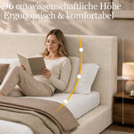 Upholstered Double Bed 180x200 cm with Slatted Base, Beige Chenille