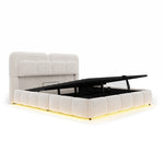 Upholstered Double Bed 140x200 Light Strip Storage Beige Velvet