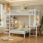 Bunk Bed 90x200cm with Desk & Shelves, White Metal