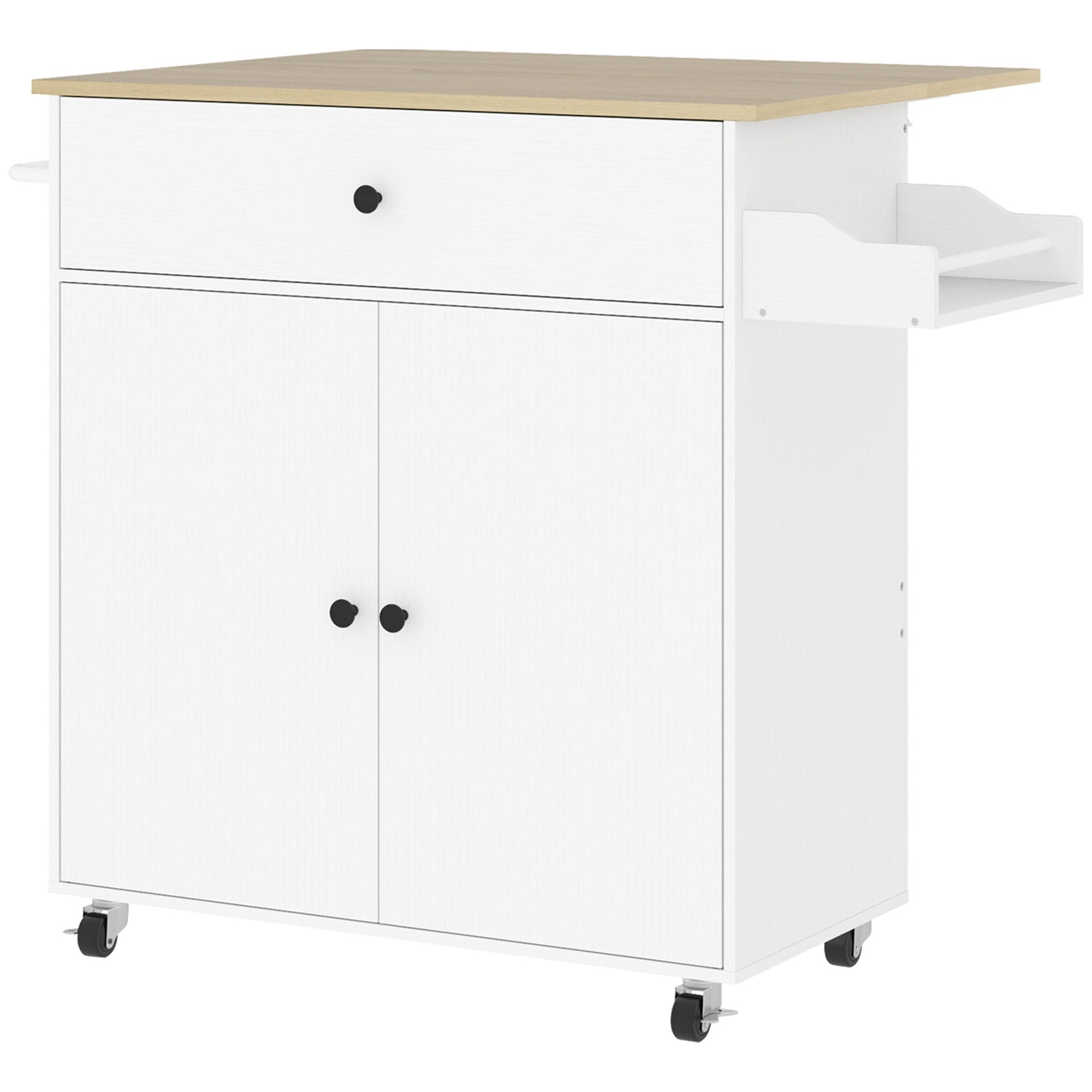 Kitchen Island, Folding Worktop & Storage, White