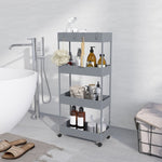 Rolling Cart, 4-Tier Shelf with Wheels and Brakes, Plastic, Gray