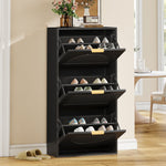 Narrow Shoe Cabinet with 3 Doors for Hallway and Living Room, Black