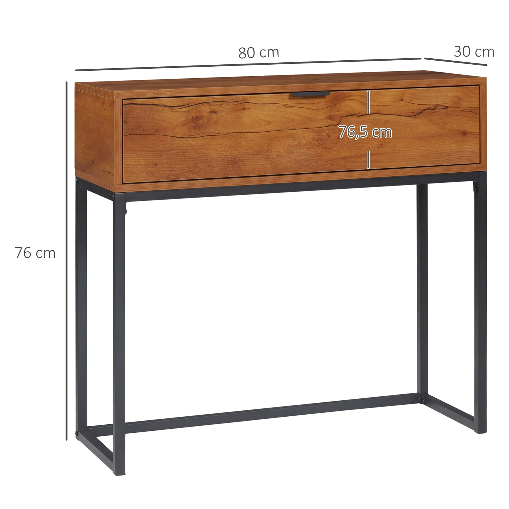 Console Table with Drawer, Sofa Hallway Side Table 80x30x76cm, Natural Wood/Steel