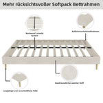 Modern Minimalist Bed Frame, Low-Profile Base 160x200 cm, Beige Dutch Velvet Fabric