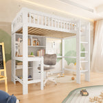 Loft Bed 90x200cm Storage Ladder Desk 3 Drawers, White
