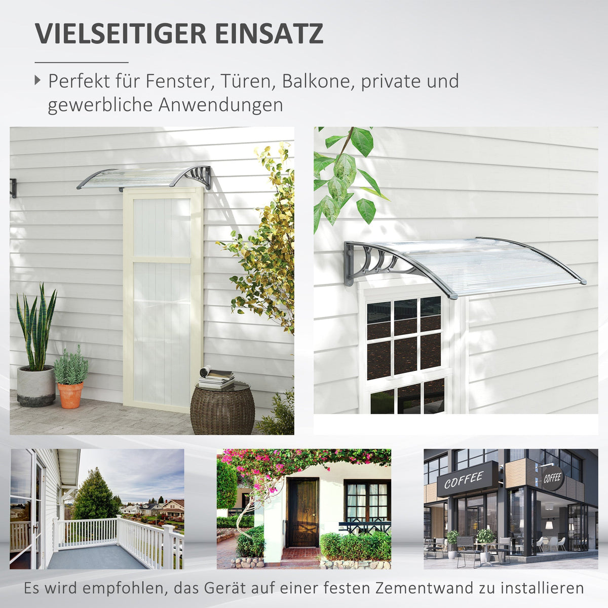 Canopy for front door 100 x 75 cm pent arch aluminum and polycarbonate silver