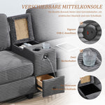 Sofa - Comfort Foam, Removable Console, USB-C, Storage Ottoman - Corduroy
