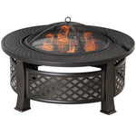 Fire Bowl, Poker, Spark Guard, Round Fire Pit, Steel Black