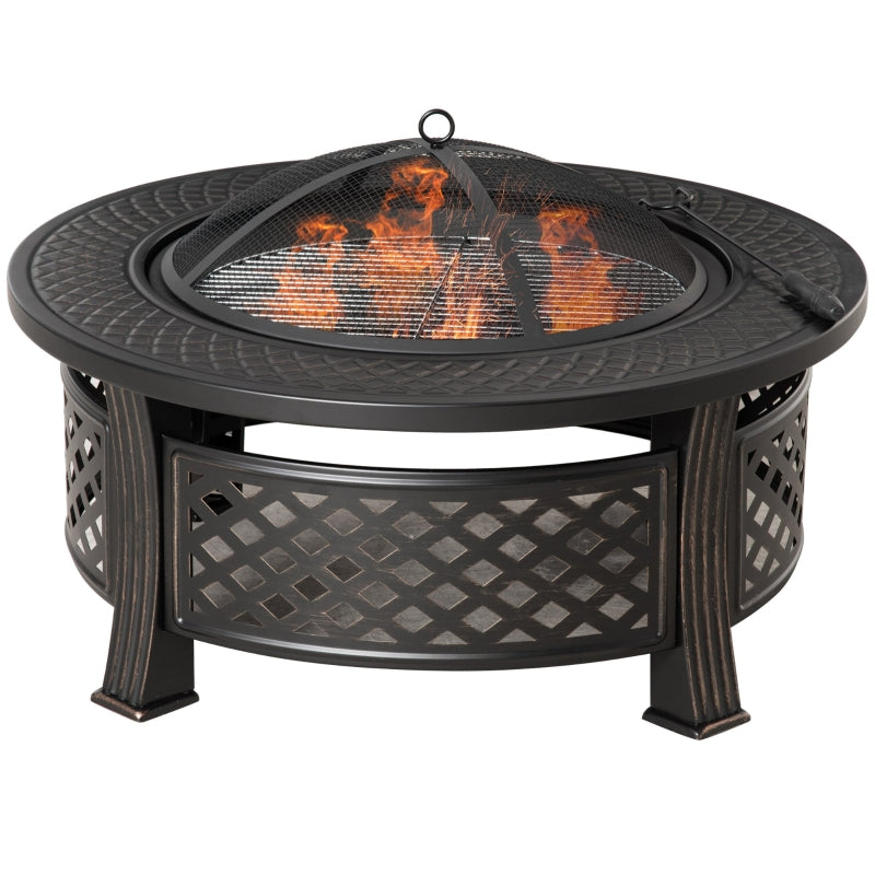 Fire Bowl, Poker, Spark Guard, Round Fire Pit, Steel Black