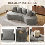 Linen Sofa with 4 Cushions, Cup Holder and Side Pocket, Light Grey