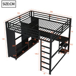 Loft Bed 160x200 Gaming Desk LED Storage Wardrobe - Black Metal