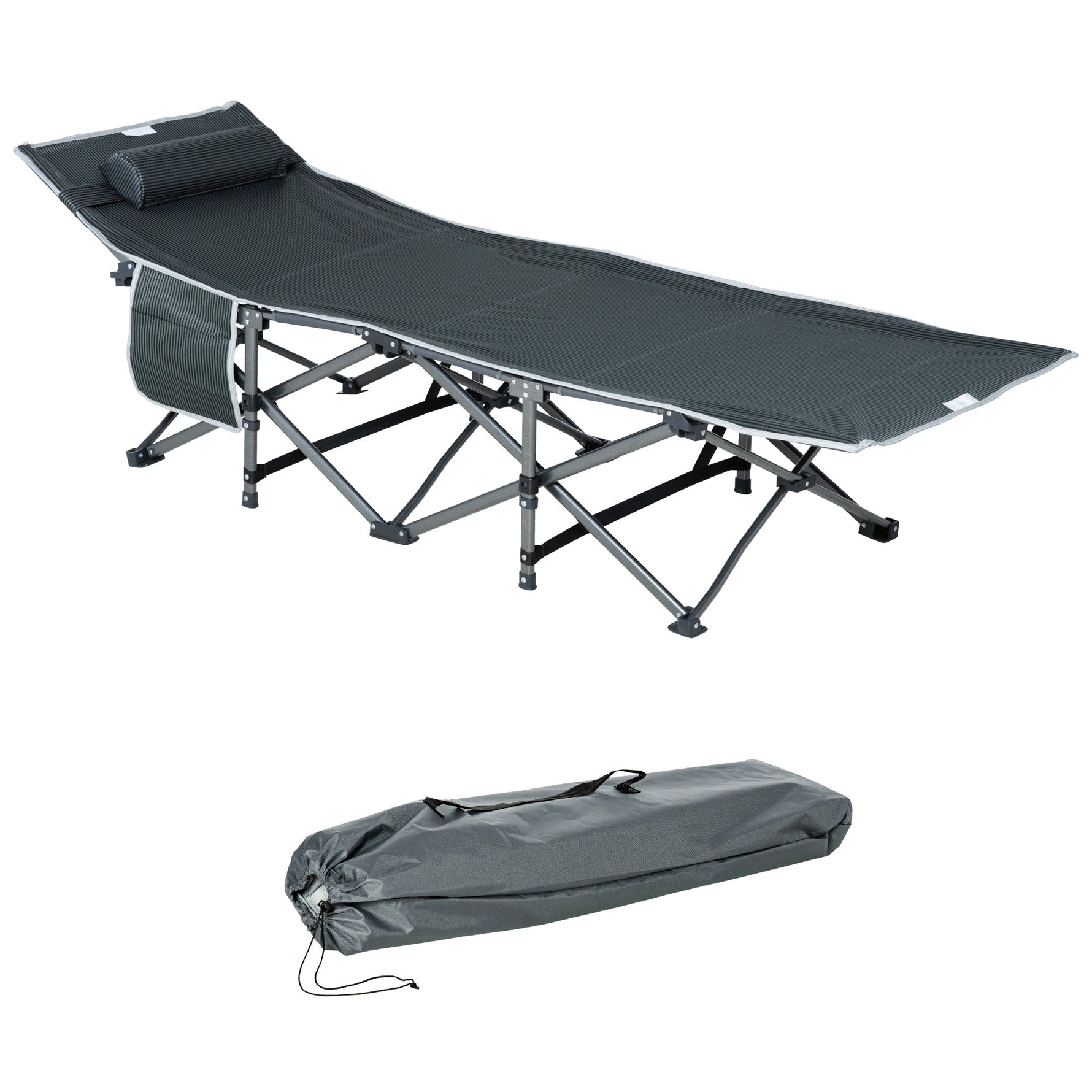 Sun Lounger Folding with Pillow, Storage Bag, Metal and Oxford Fabric, Grey