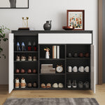 Shoe Cabinet, 2 Doors 1 Drawer Adjustable Rack, Black/White Modern Design