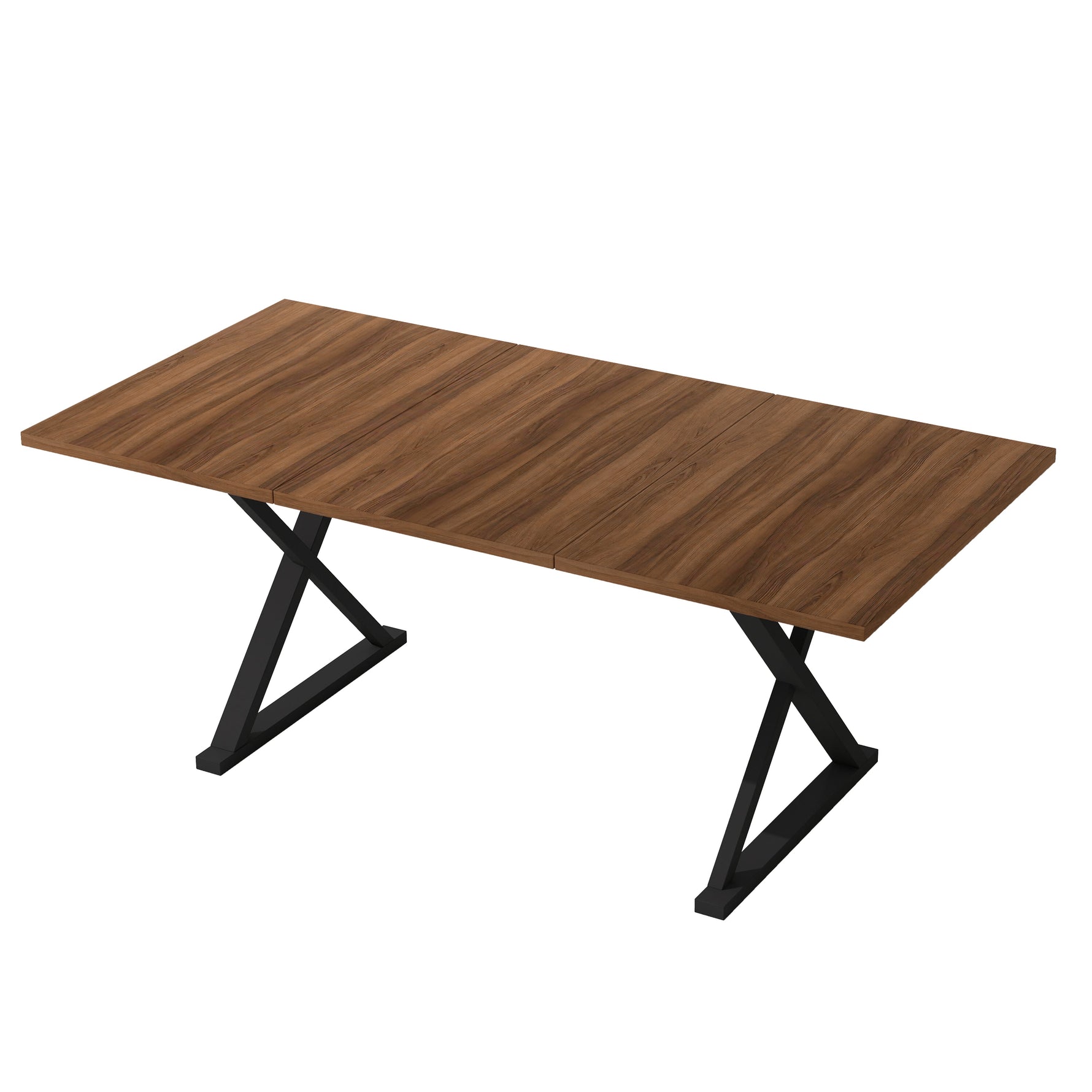 Dining Table, 180x90x75cm Seats 6-8 People Modern Style, Walnut and Black Metal