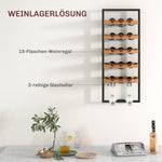 Wall-Mounted Wine Rack, 5 Tiers, 15 Bottles 4 Glasses, Pinewood Steel