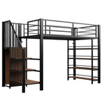 Loft Bed, 90x200 with Safety Stairs & Storage Wardrobe, Black