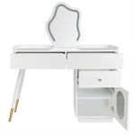Dressing table with LED mirror and lighting, 3 drawers 1 door, white