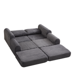 Corduroy 2-in-1 Sofa Bed with Two Pillows and Removable Footstool, Corduroy