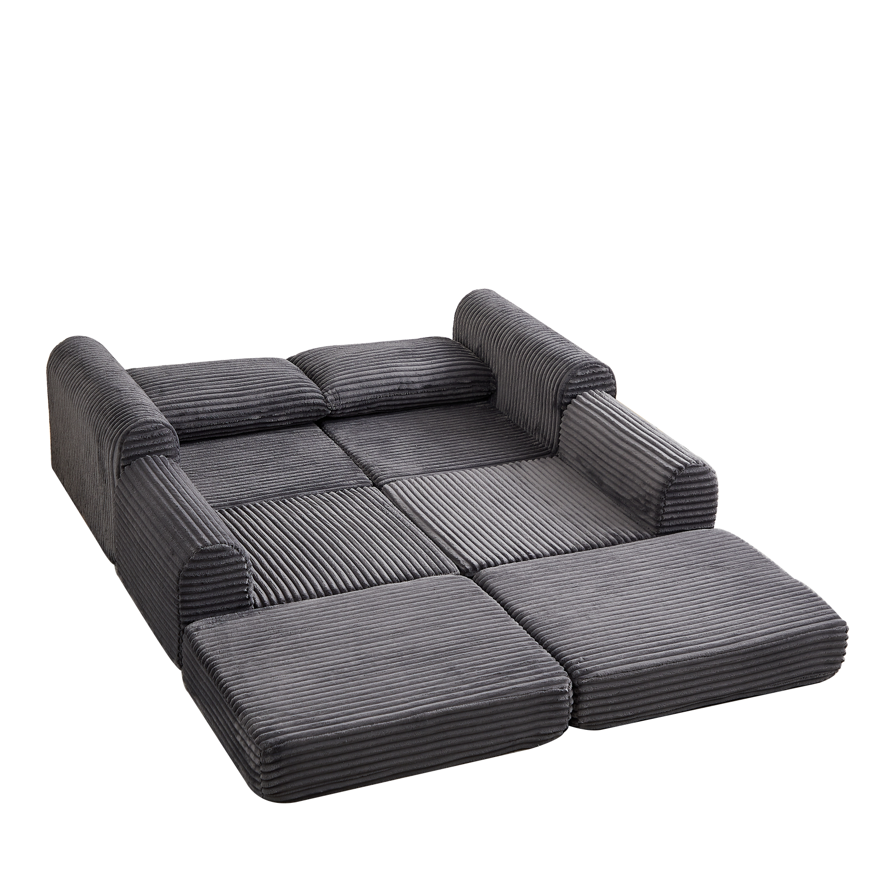 Corduroy 2-in-1 Sofa Bed with Two Pillows and Removable Footstool, Corduroy