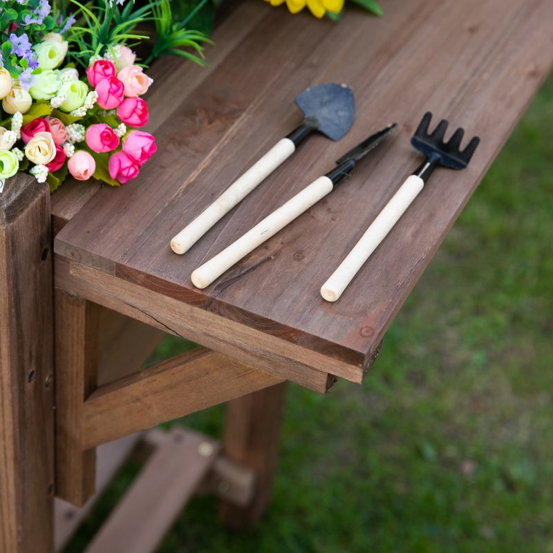 Raised Bed Planter, 8 Grids & Foldable Shelf, Solid Wood, Brown