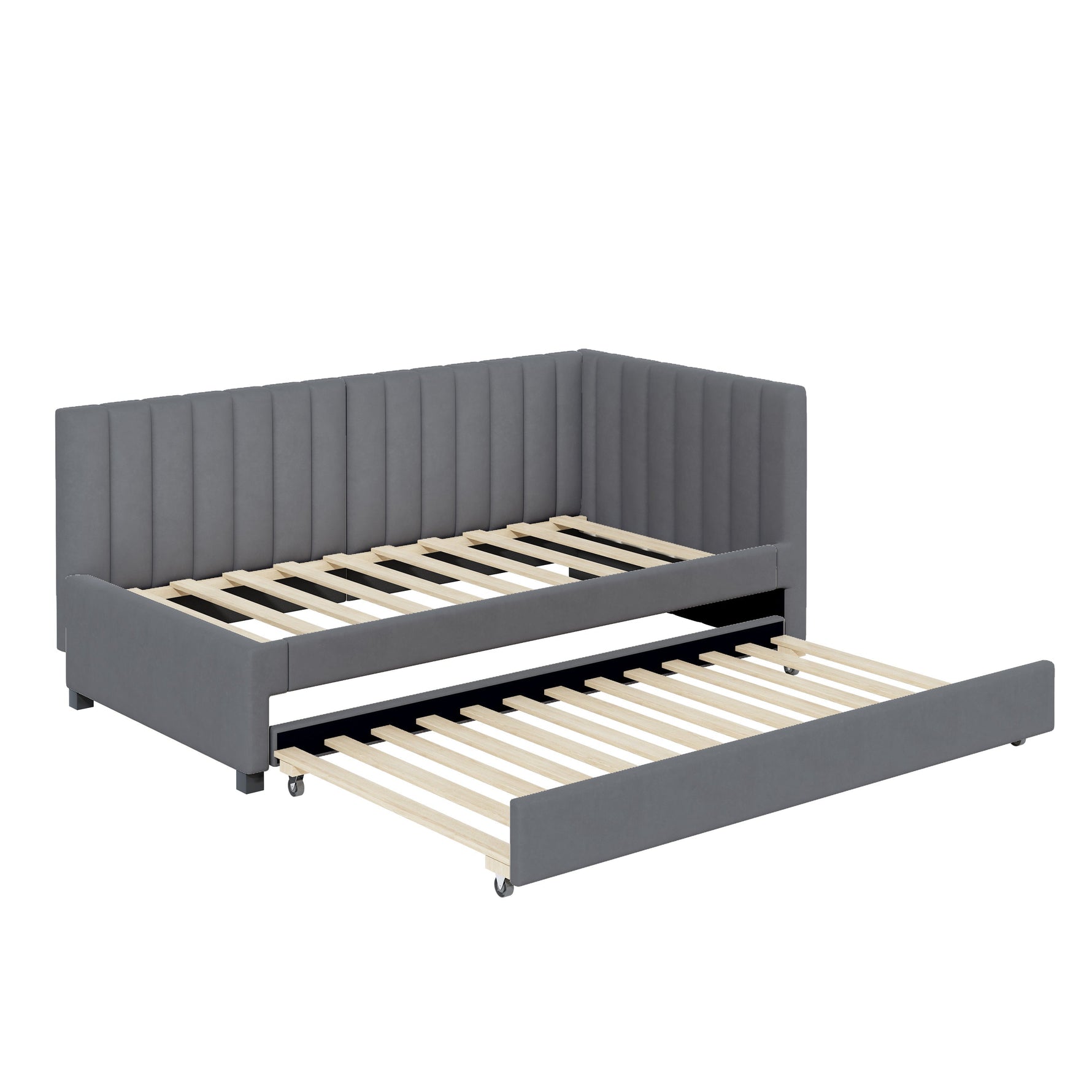 Upholstered Bed 90x200, Pull-Out Multifunctional Sofa Bed with Slatted Frame, Velvet Fabric Gray