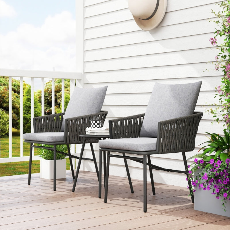 Rattan Bistro Set, 3-Piece, 2 Chairs, Coffee Table, Steel, Gray