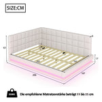 Sofa Bed, Upholstered 160*200 Multifunctional with LED, USB, Linen Fabric Beige