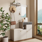 Wardrobe Set, Hallway with Mirror & Cushions, Shoe Cabinet, 110 x 185.5 x 37 cm, Compact