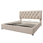 Hydraulic Double Bed, 160x200cm Upholstered with Storage, Natural