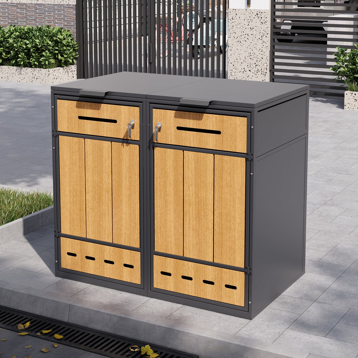 Bin Storage Unit, 120-240 Litre Capacity, Double Door, Lockable with Ventilation, Galvanized Steel