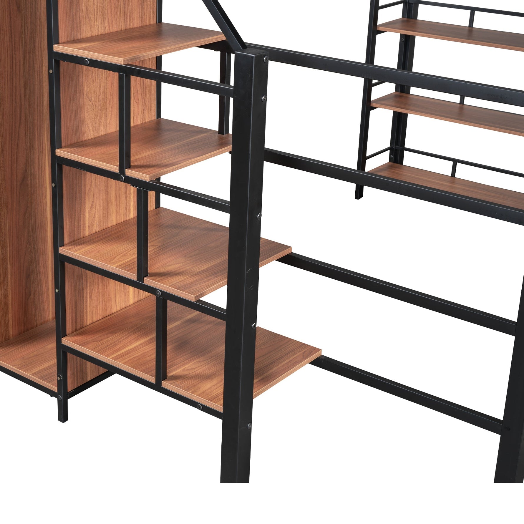 Loft Bed 140*200, Safety Stairs, Storage, Wardrobe, Shelves, Black